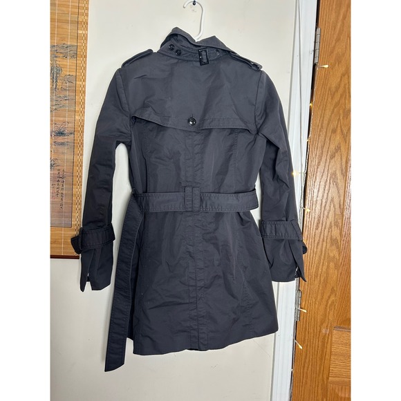 Banana Republic Trench Coat Dark Grey Petite S Preppy Tie Waist Belted - Picture 3 of 8